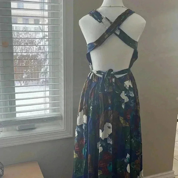 [S]Vintage BOA France Cross Shoulder Belt Open Back Floral Print  Mid Dress - Picture 6 of 16